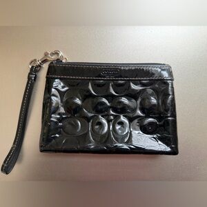 Coach Glossy Black Embossed Wristlet